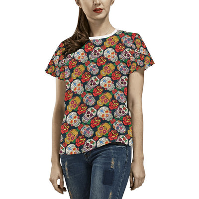 Sugar Skull Print Design LKS306 Women's  T-shirt