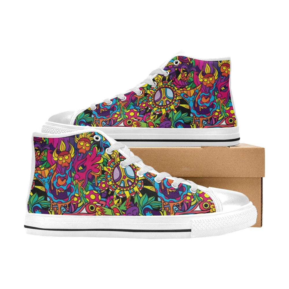 Trippy Print Design LKS304 High Top Women's White Shoes