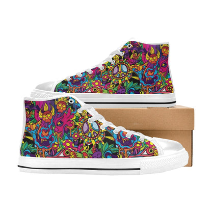 Trippy Print Design LKS304 High Top Women's White Shoes