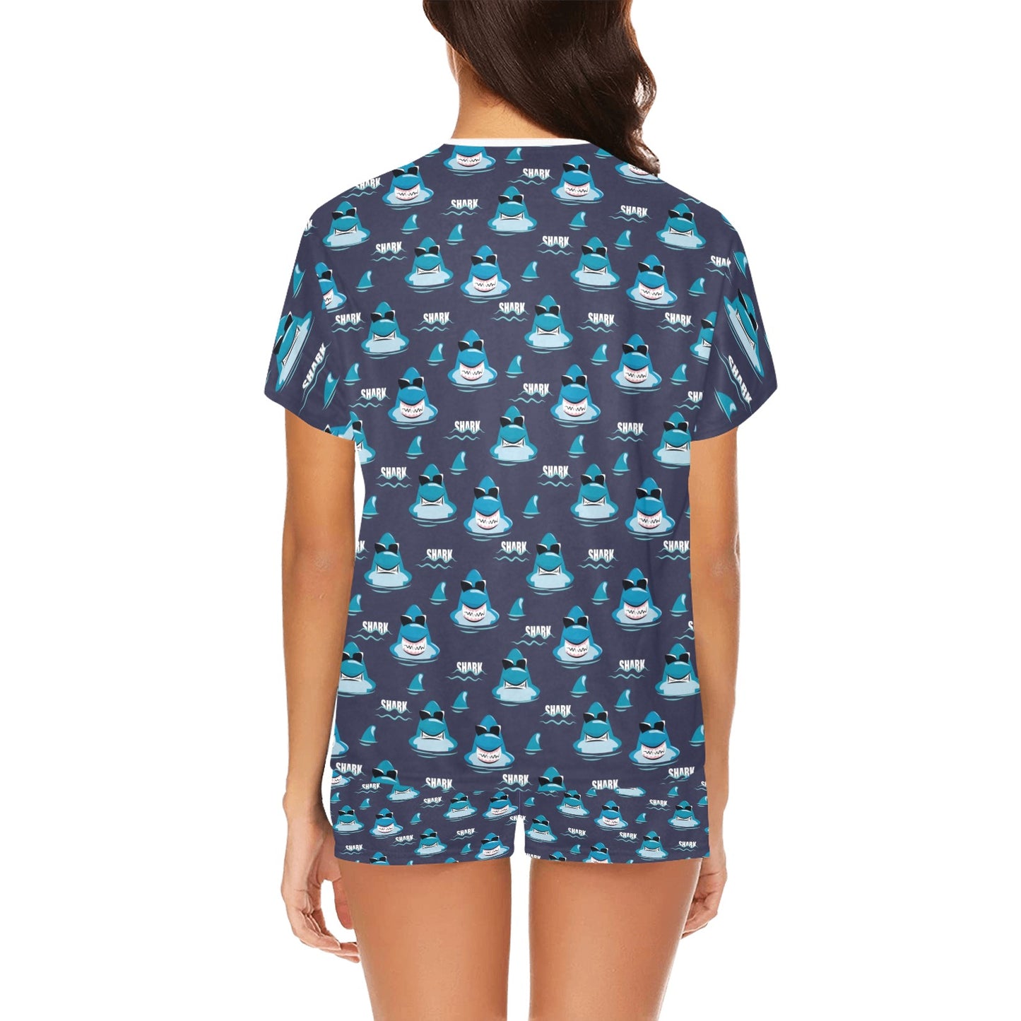 Shark Print Design LKS309 Women's Short Pajama Set
