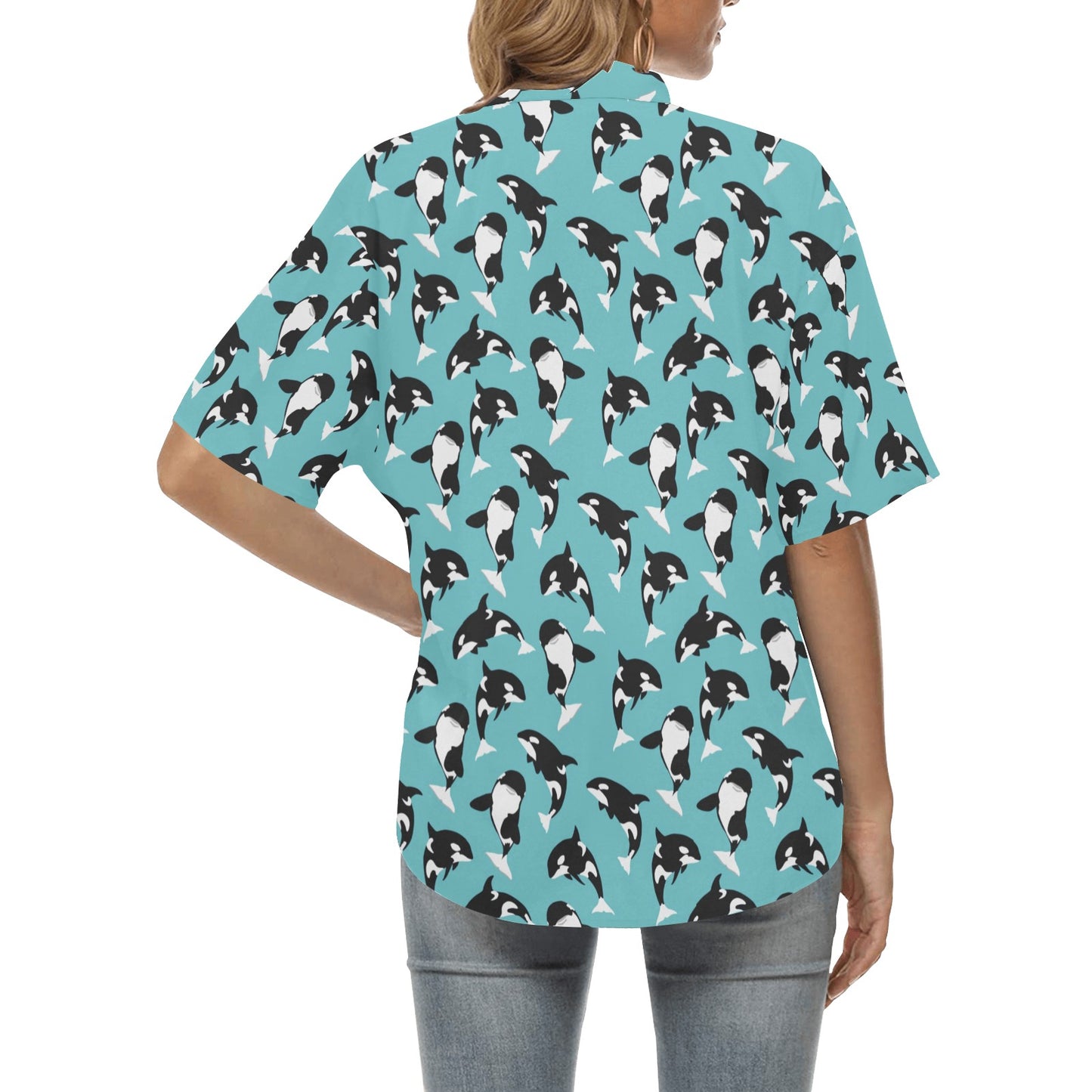 Whale Action Design Themed Print Women's Hawaiian Shirt