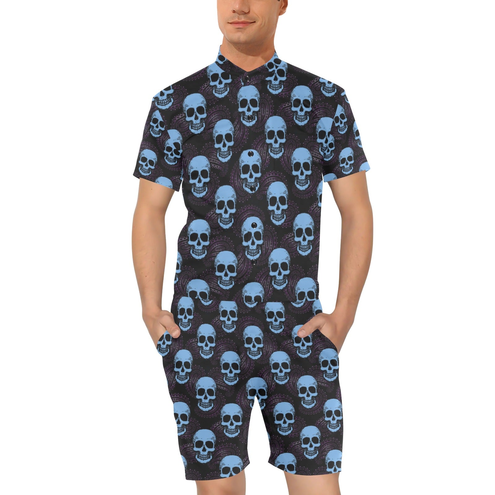 Skull Print Design LKS3012 Men's Romper