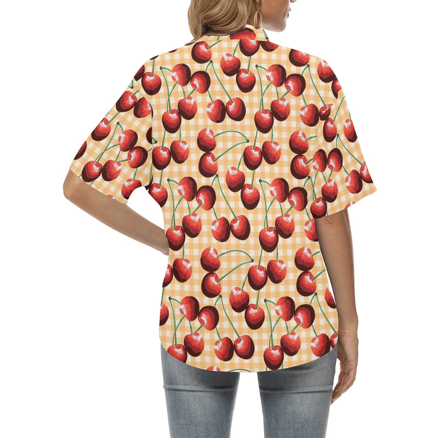 Cherry Orange Plaid Print Women's Hawaiian Shirt