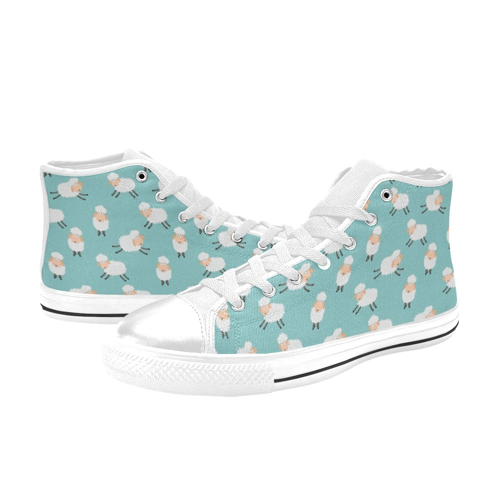 Sheep Print Design LKS406 High Top Women's White Shoes