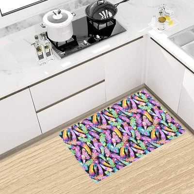 Neon Feather Pattern Print Design A02 Kitchen Mat