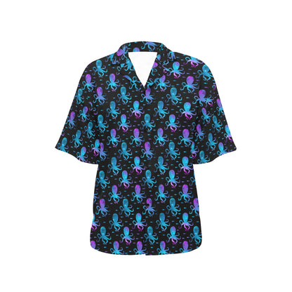 Octopus Blue Design Print Themed Women's Hawaiian Shirt