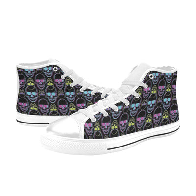 Skull 3D Colorful Print Design LKS309 High Top Women's White Shoes