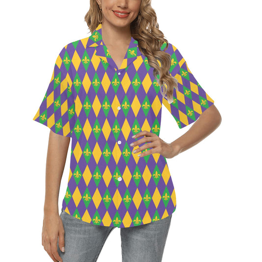 Mardi Gras Pattern Print Design 05 Women's Hawaiian Shirt