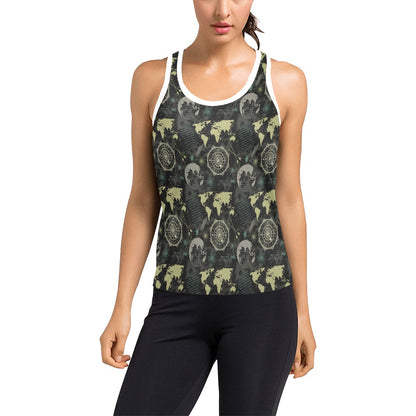 World Map Print Design LKS303 Women's Racerback Tank Top