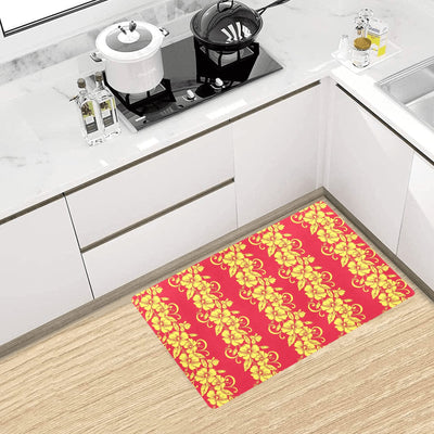 Orange Hibiscus Pattern Print Design HB018 Kitchen Mat