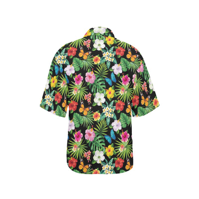 Hibiscus With Butterfly Print Design LKS305 Women's Hawaiian Shirt