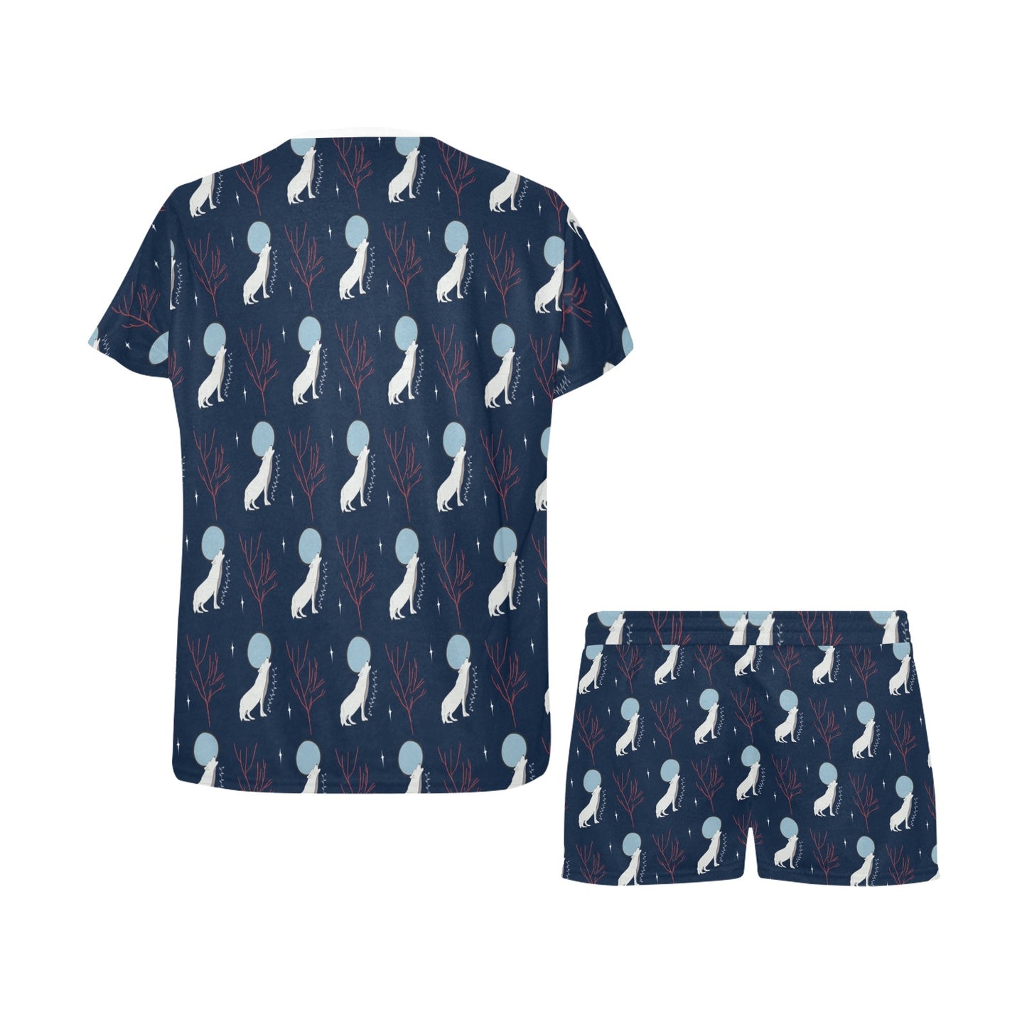 Wolf Moon Print Design LKS304 Women's Short Pajama Set