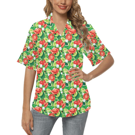Vegan Salad Themed Design Print Women's Hawaiian Shirt
