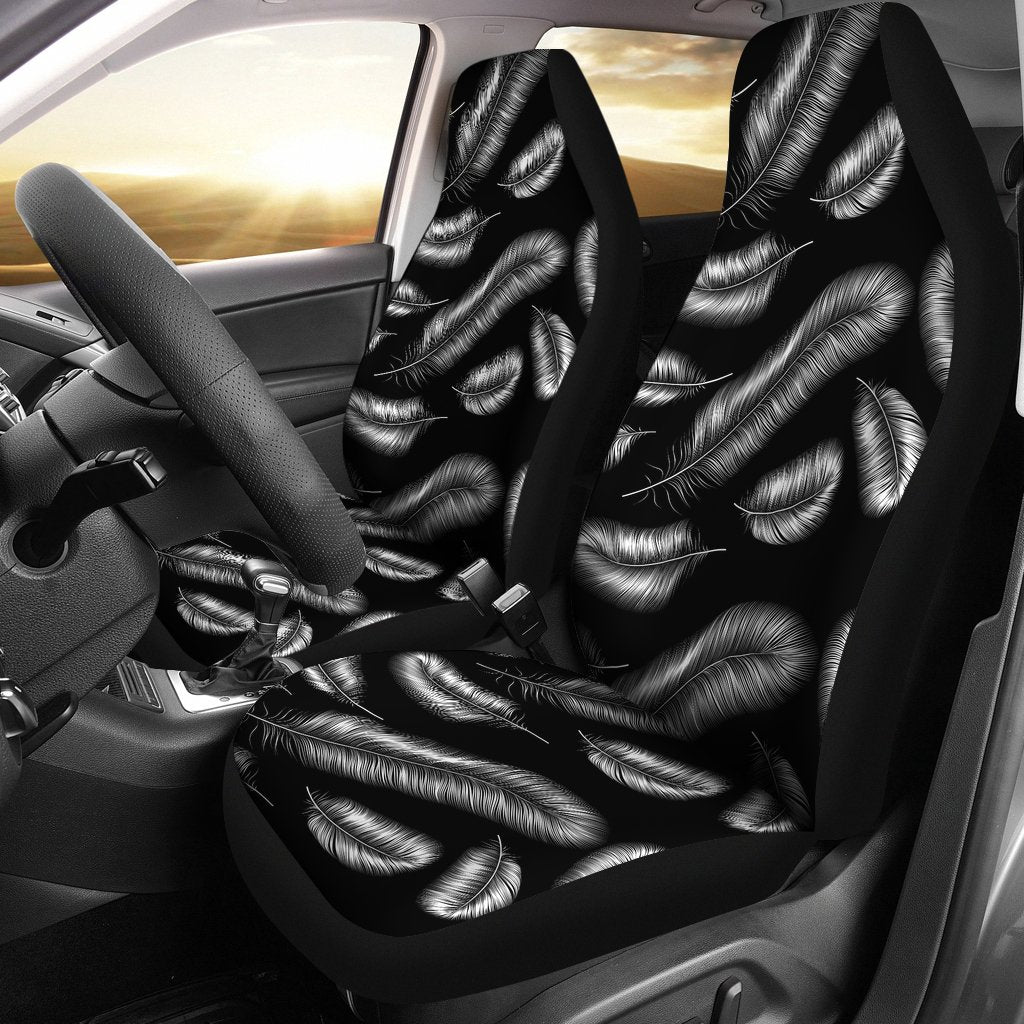 Feather Black White Design Print Universal Fit Car Seat Covers