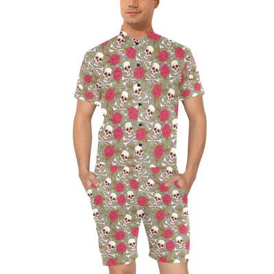 Skull Bone Rose Print Design LKS303 Men's Romper