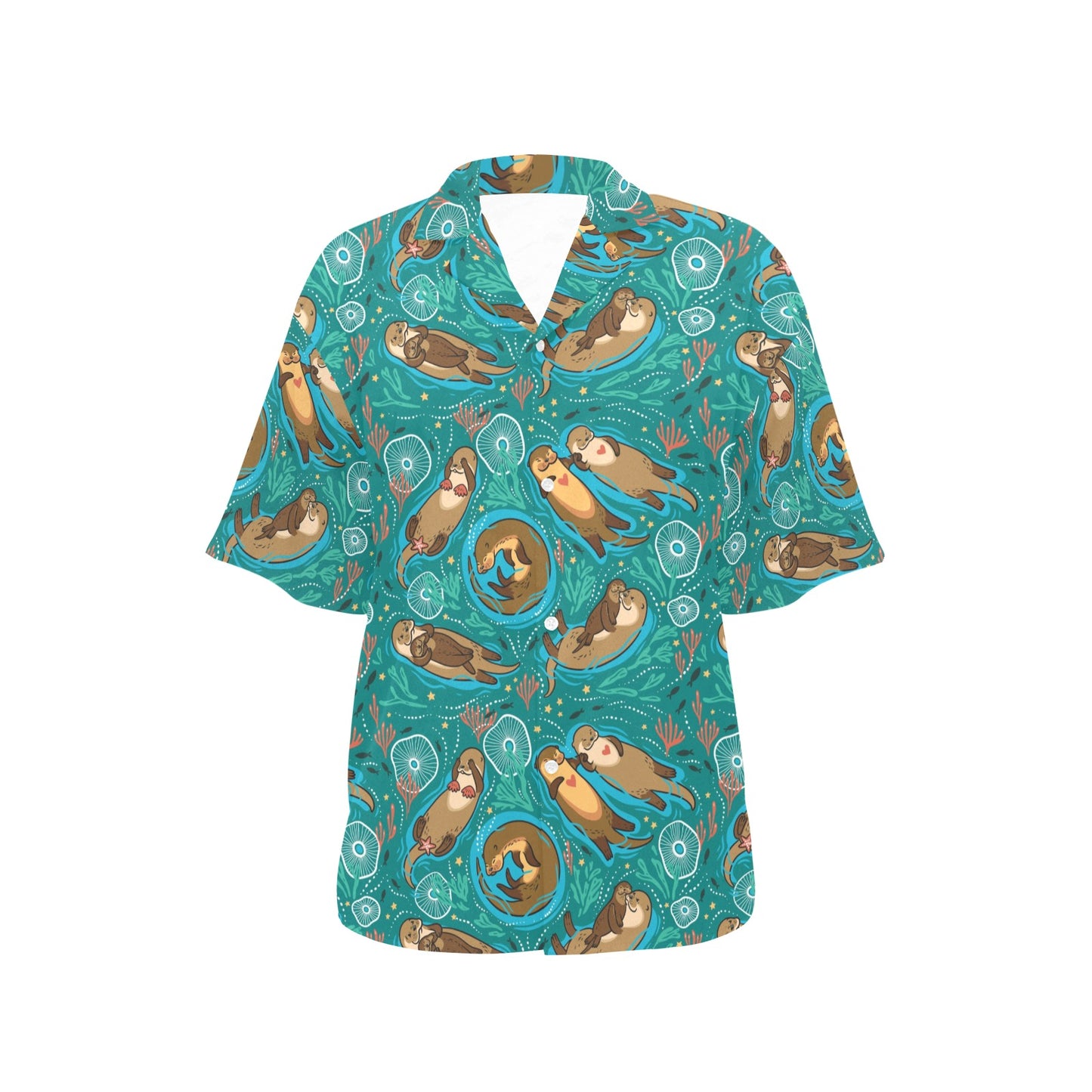 Sea Otter Pattern Print Design 01 Women's Hawaiian Shirt