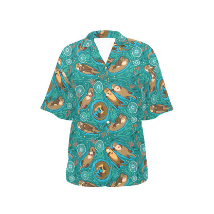Sea Otter Pattern Print Design 01 Women's Hawaiian Shirt