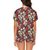 Skull And Roses Print Design LKS301 Women's Short Pajama Set