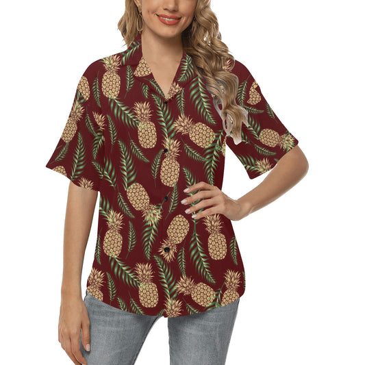 Pineapple Pattern Print Design PP013 Women's Hawaiian Shirt