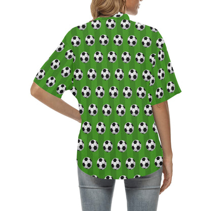 Soccer Ball Green Backgrpund Print Women's Hawaiian Shirt