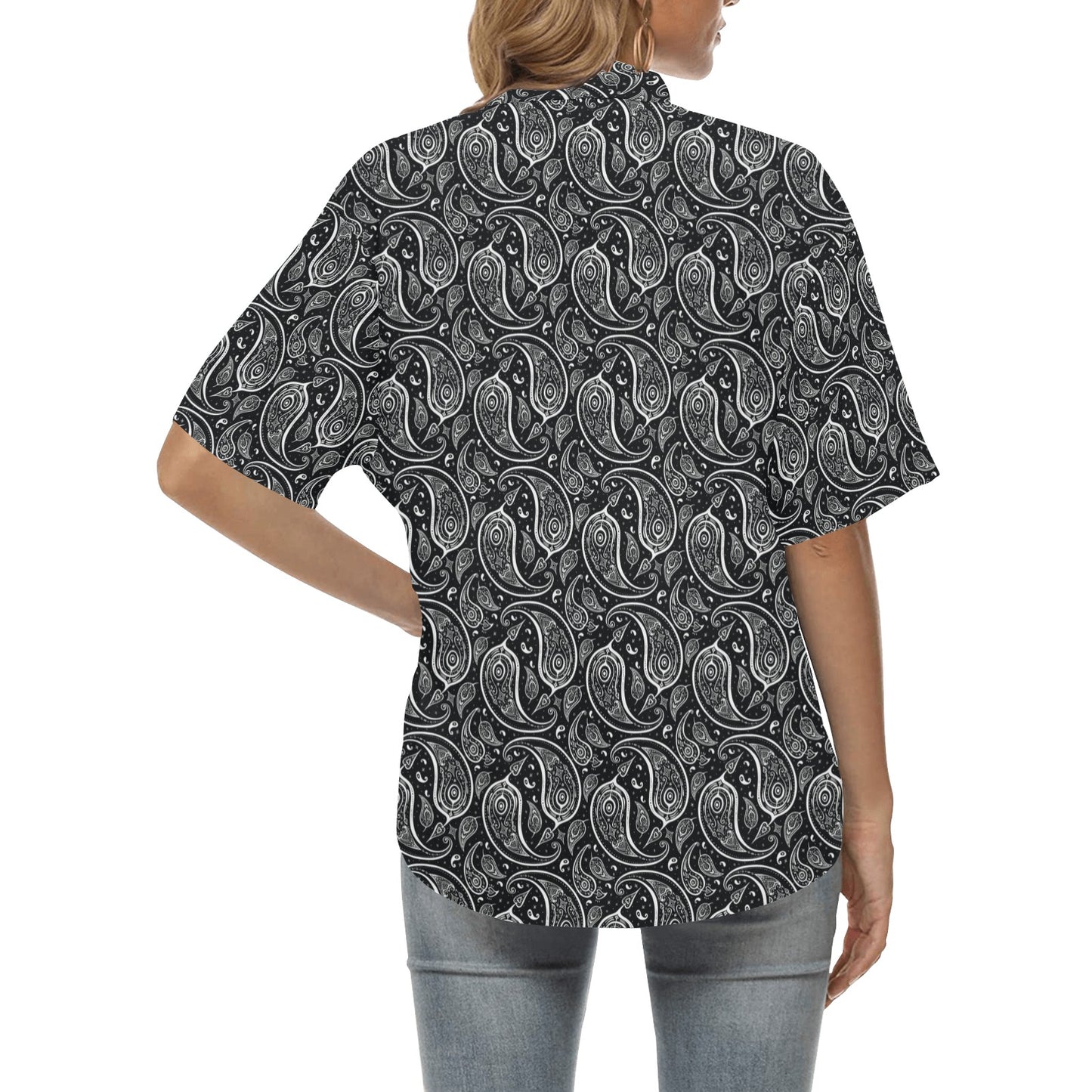 Paisley Black Design Print Women's Hawaiian Shirt