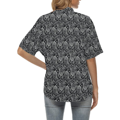 Paisley Black Design Print Women's Hawaiian Shirt