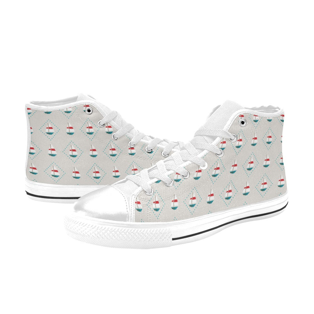 Sailboat Print Design LKS301 High Top Women's White Shoes