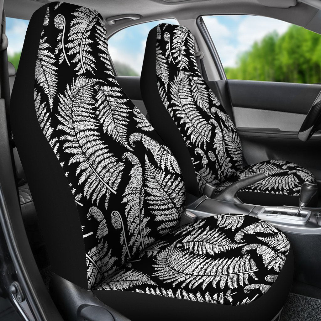 Fern Leave Black White Print Pattern Universal Fit Car Seat Covers