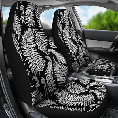 Fern Leave Black White Print Pattern Universal Fit Car Seat Covers