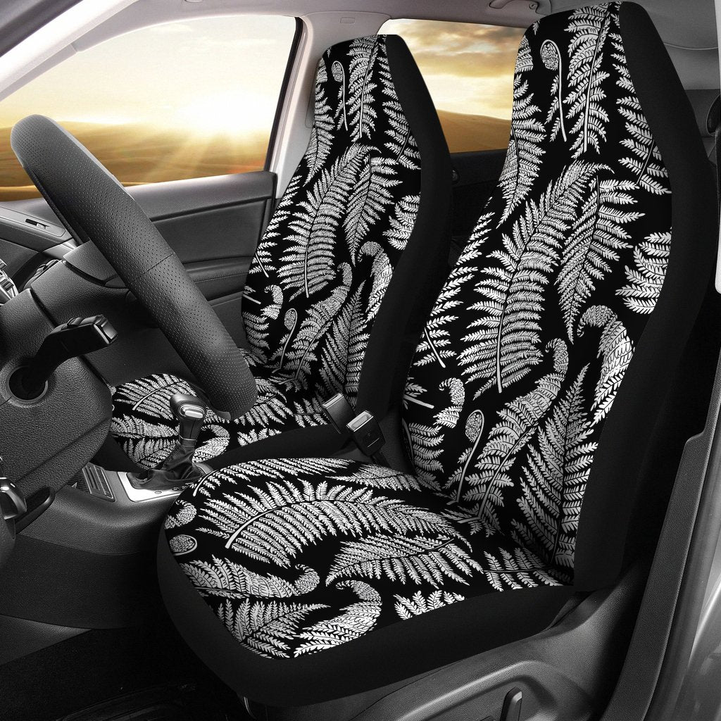 Fern Leave Black White Print Pattern Universal Fit Car Seat Covers