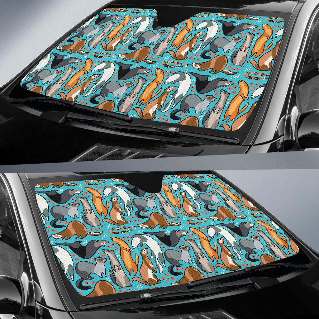 Ferret Pattern Print Design 03 Car Sun Shade-JORJUNE.COM