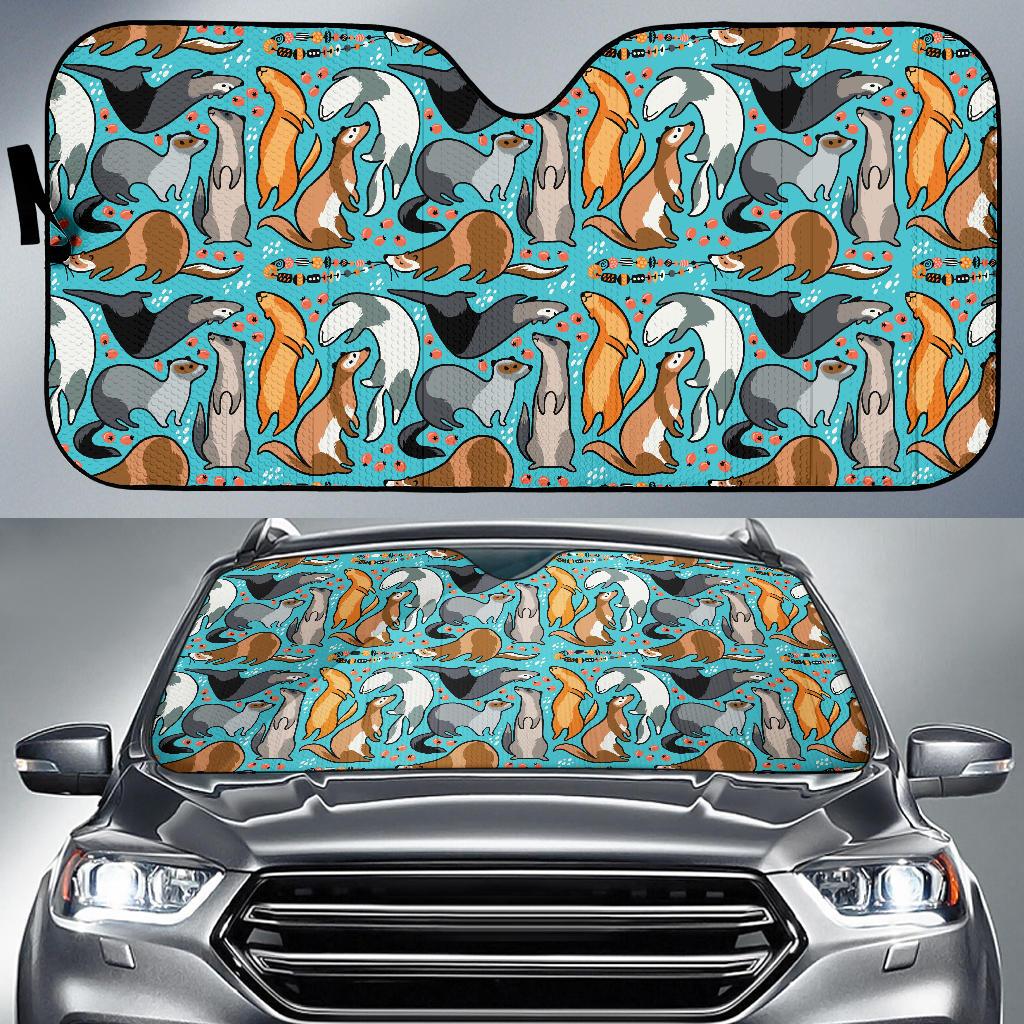 Ferret Pattern Print Design 03 Car Sun Shade-JORJUNE.COM