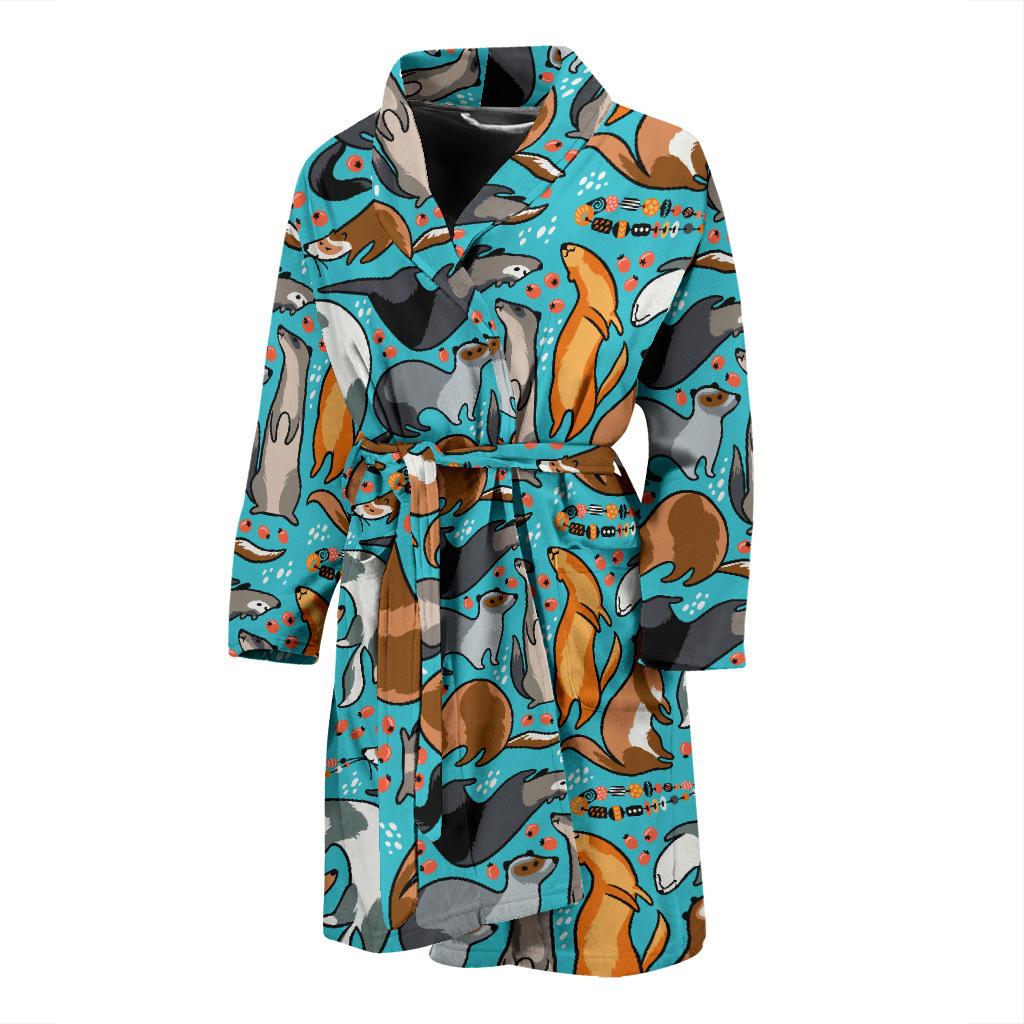 Ferret Pattern Print Design 03 Men Bathrobe-JORJUNE.COM
