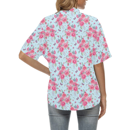 Camellia Pattern Print Design 01 Women's Hawaiian Shirt
