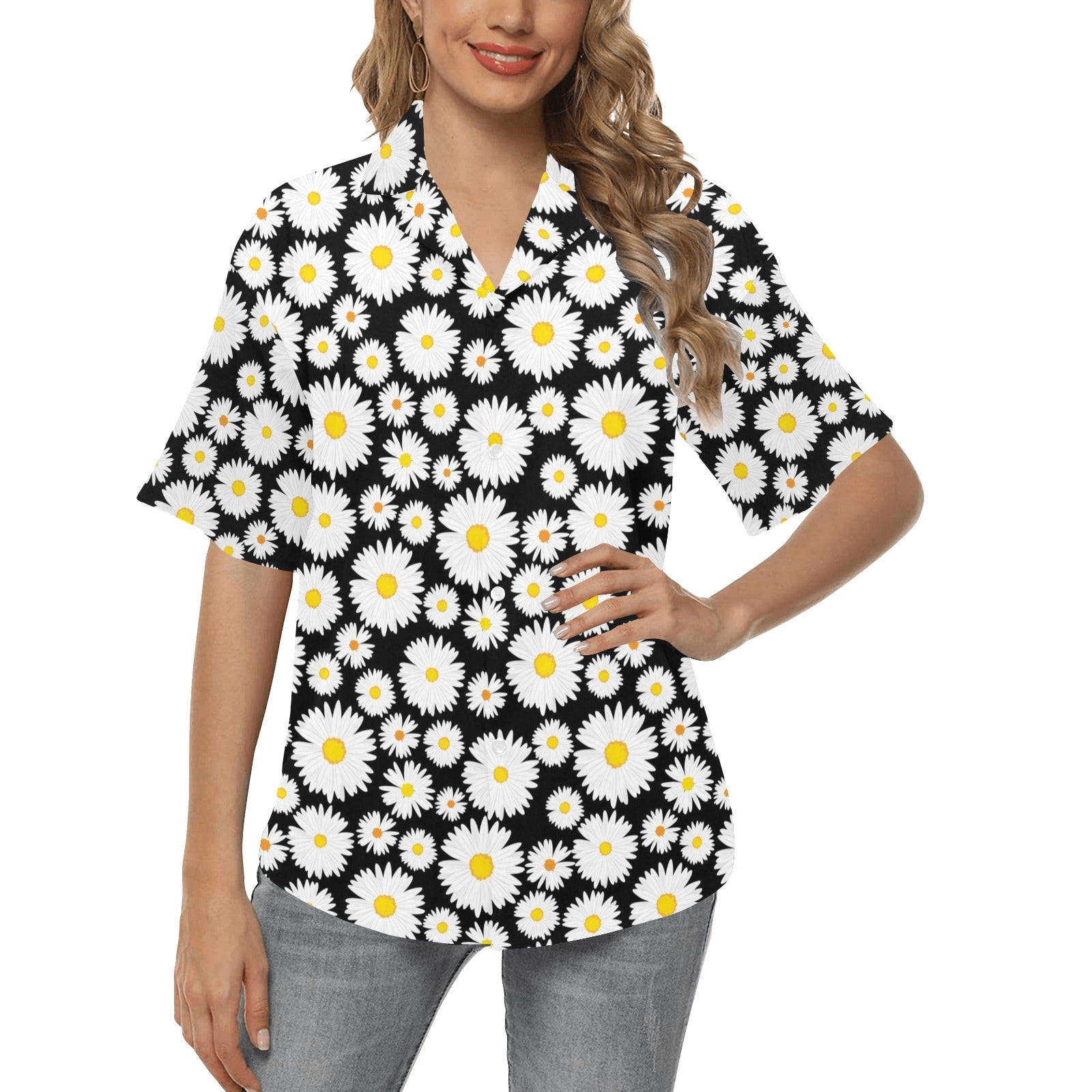 Daisy Pattern Print Design 01 Women's Hawaiian Shirt