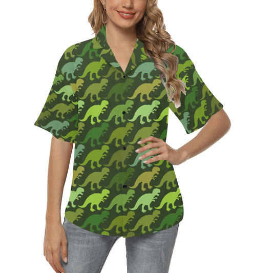 T Rex Pattern Print Design A03 Women's Hawaiian Shirt
