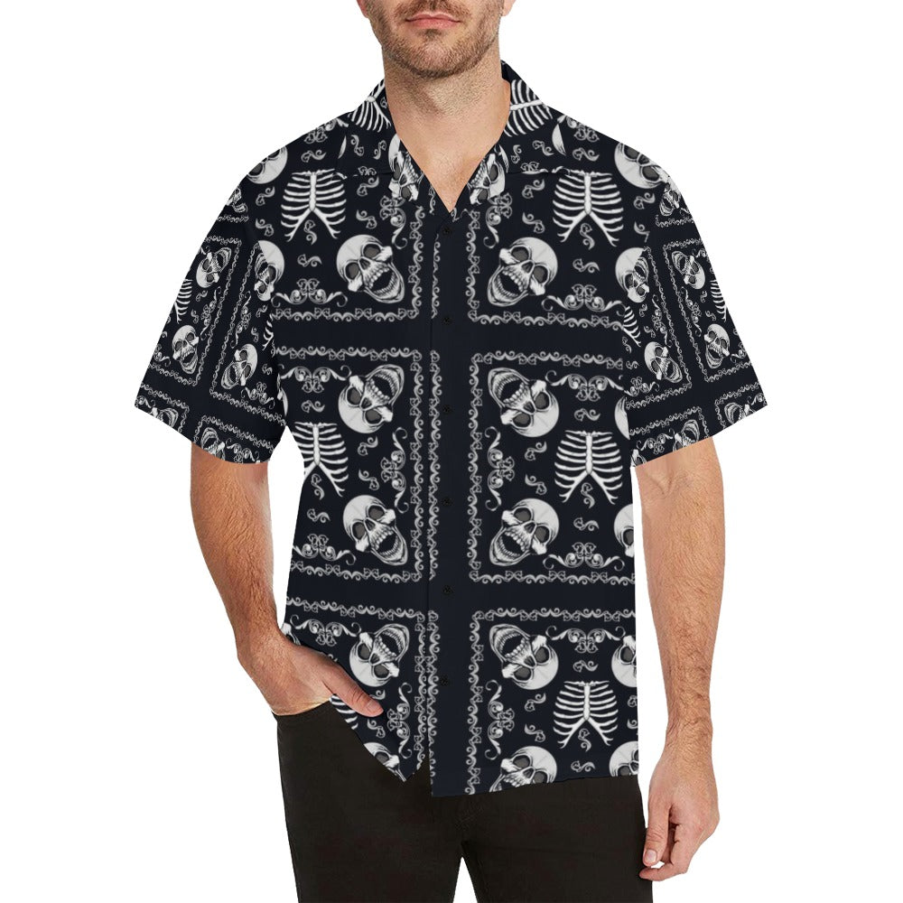 Bandana Skull Black White Print Design LKS306 Men's Hawaiian Shirt