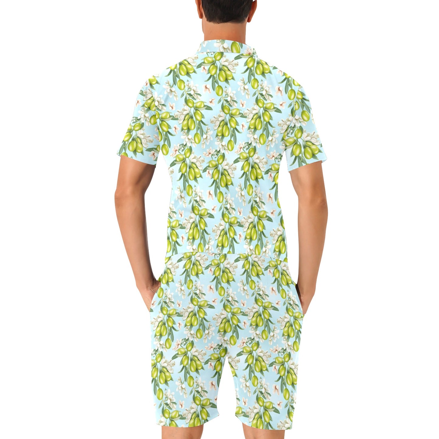 Elegant Olive Floral Print Men's Romper
