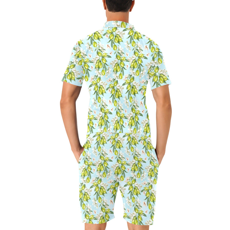 Elegant Olive Floral Print Men's Romper