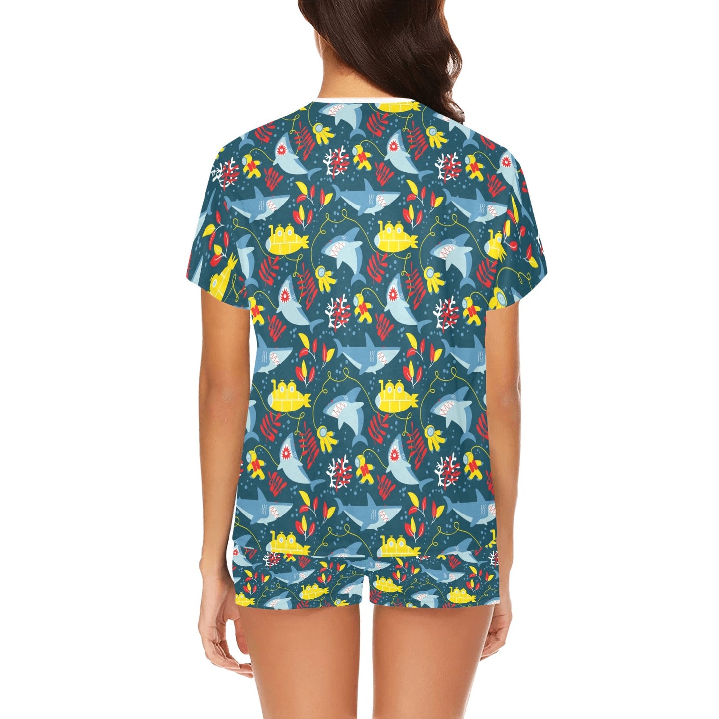Scuba With Sharks Print Design LKS303 Women's Short Pajama Set