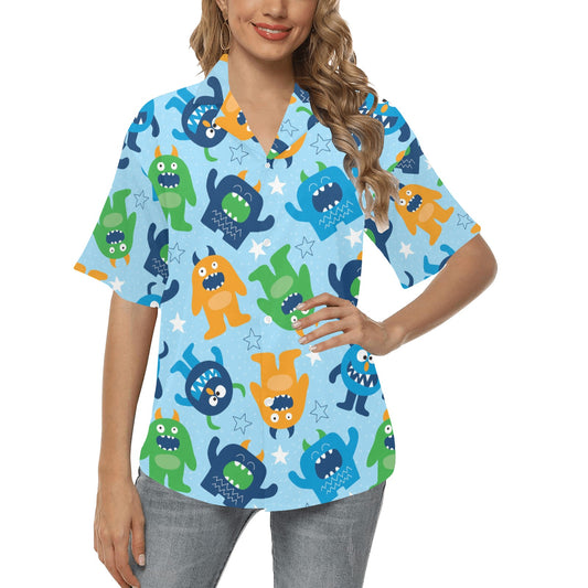 Monster Cartoon Pattern Print Design 04 Women's Hawaiian Shirt