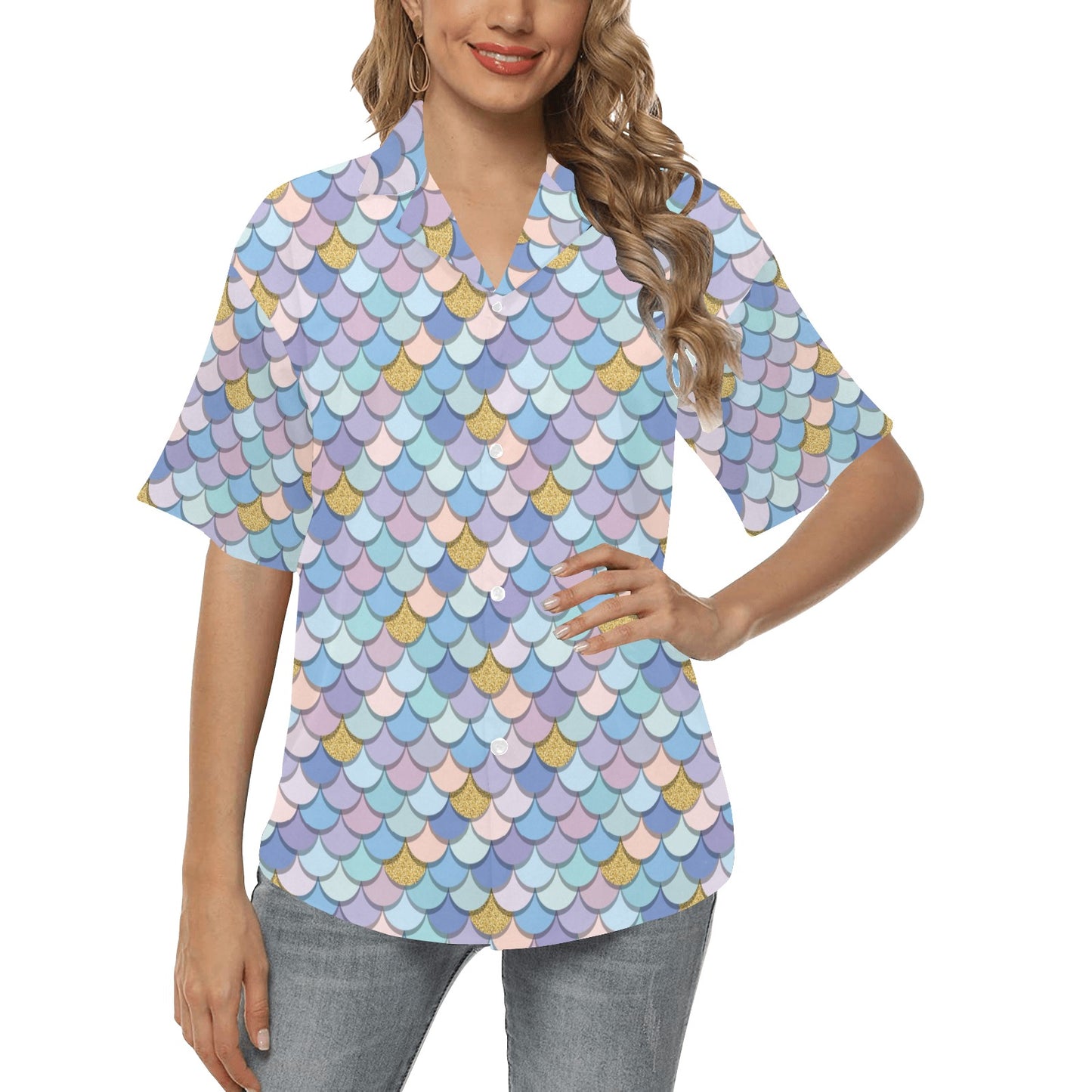 Mermaid Scales Pattern Print Design 05 Women's Hawaiian Shirt