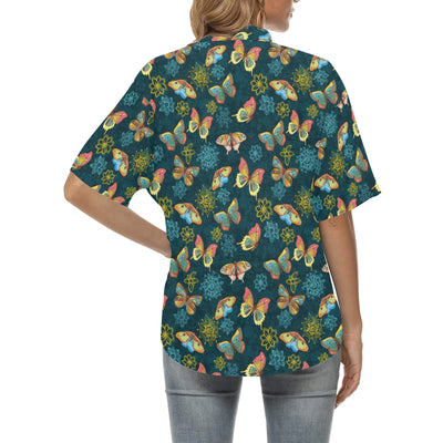 Butterfly Hand Draw Print Pattern Women's Hawaiian Shirt