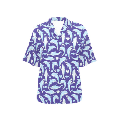 Dolphin Smile Print Pattern Women's Hawaiian Shirt