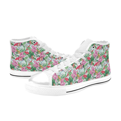 Tropical Flower Print Design LKS304 High Top Women's White Shoes
