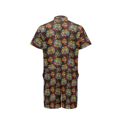 Tattoo Tiger Colorful Design Men's Romper