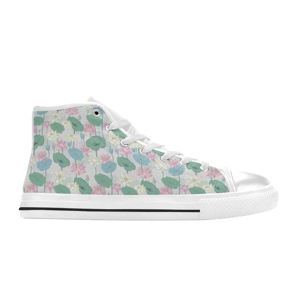 Water Lily Print Design LKS305 High Top Women's White Shoes