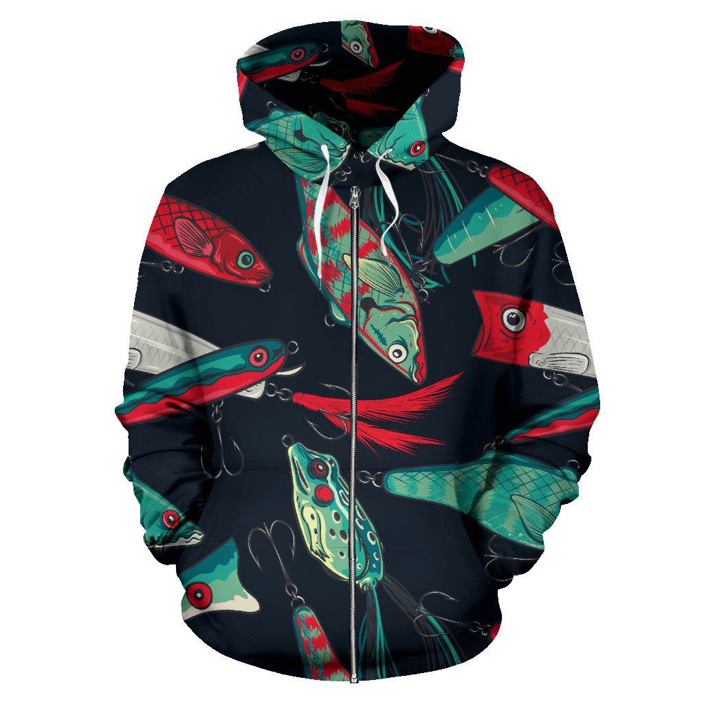 Fishing Bait Pattern All Over Zip Up Hoodie