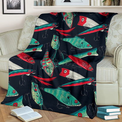 Fishing Bait Pattern Fleece Blanket