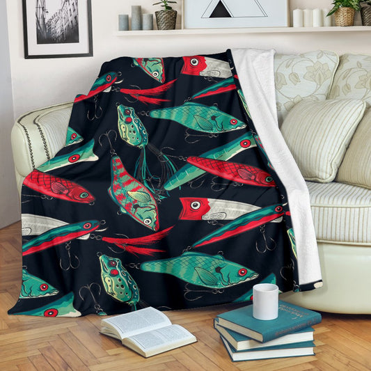 Fishing Bait Pattern Fleece Blanket